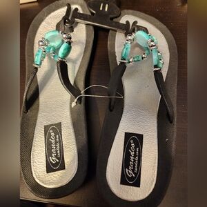 Grandco Black and Turquoise Beaded Sandals